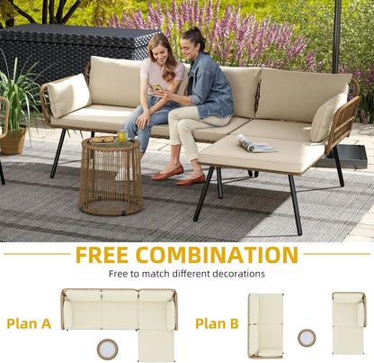 Patio Furniture Set 3Piece Outdoor Wicker Conversation Set with Detachable Cushions and Coffee Table L-Shaped Sectional Sofa Set