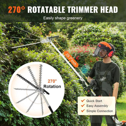 5-in-1 26cc 2 Cycle Gas Powered Dual Sided Hedge Trimmer, Weed Eater, String Trimmer, Edger, Pole Saw Chainsaw Pruner with EPA,