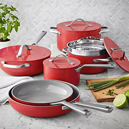 MEMBER MARK 11Piece Modern Ceramic Cookware Set in Red 23x15x11