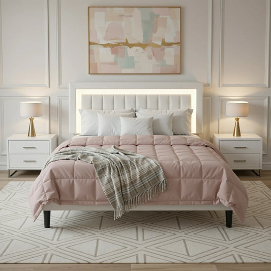 HOOMIC Full/Queen/King Velvet Platform Bed Frame with RGB LED Headboard, Strong Slat Support, Quiet Design, No Box Spring Needed