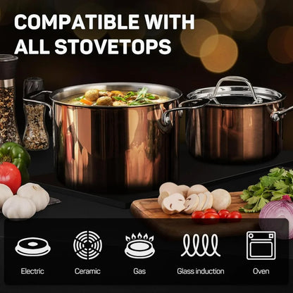 Whole Triply 18 10 Stainless Steel Pot and Pan Set 10 Piece Copper Pots and Pans Set with Stainless Steel Lid Induction Cookwar