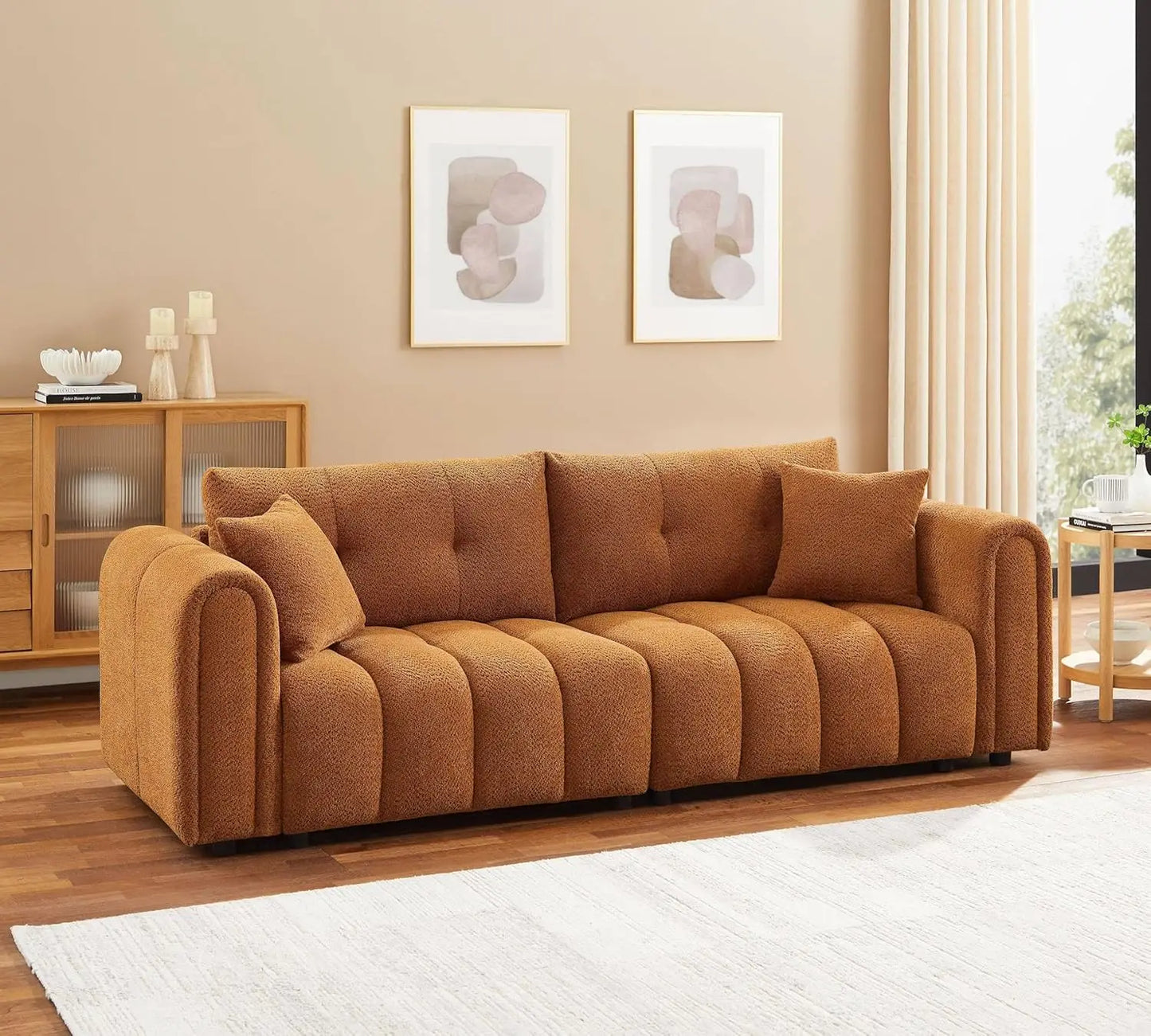 91.5" Modern Boucle Sofa Couch, Comfortable Upholstered Tufted Cloud Couch, 3 Seater Couches for Living Room, Bedroom
