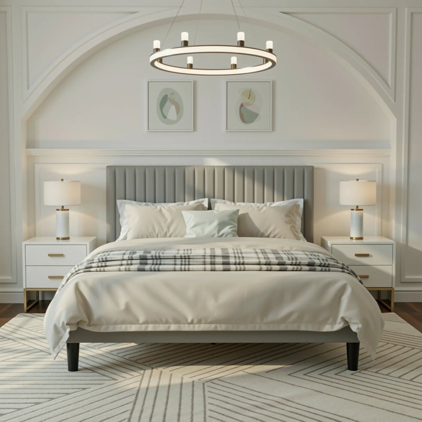 HOOMIC Twin/Full/Queen/King Size Velvet Upholstered Bed Frame with Elegant Vertical Channel Tufted Headboard