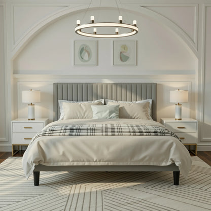 HOOMIC Twin/Full/Queen/King Size Velvet Upholstered Bed Frame with Elegant Vertical Channel Tufted Headboard