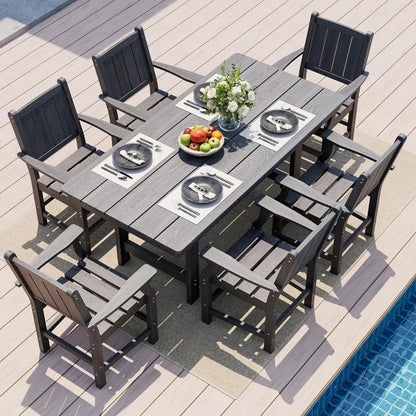 7-Piece HDPE Outdoor Dining Set, Wood Grain Table & Chairs (Gray)