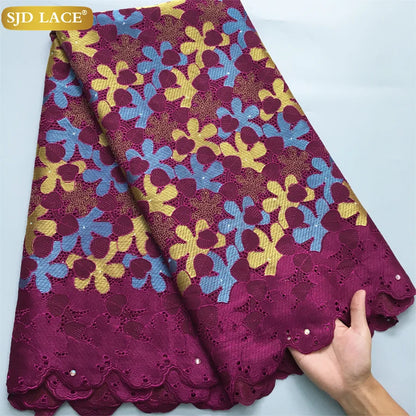 SJD LACE African Nigerian Cotton Lace Fabrics 5 Yards 2025 High Quality Swiss Cotton Lace for Sewing Party Women DIY Dress 4325