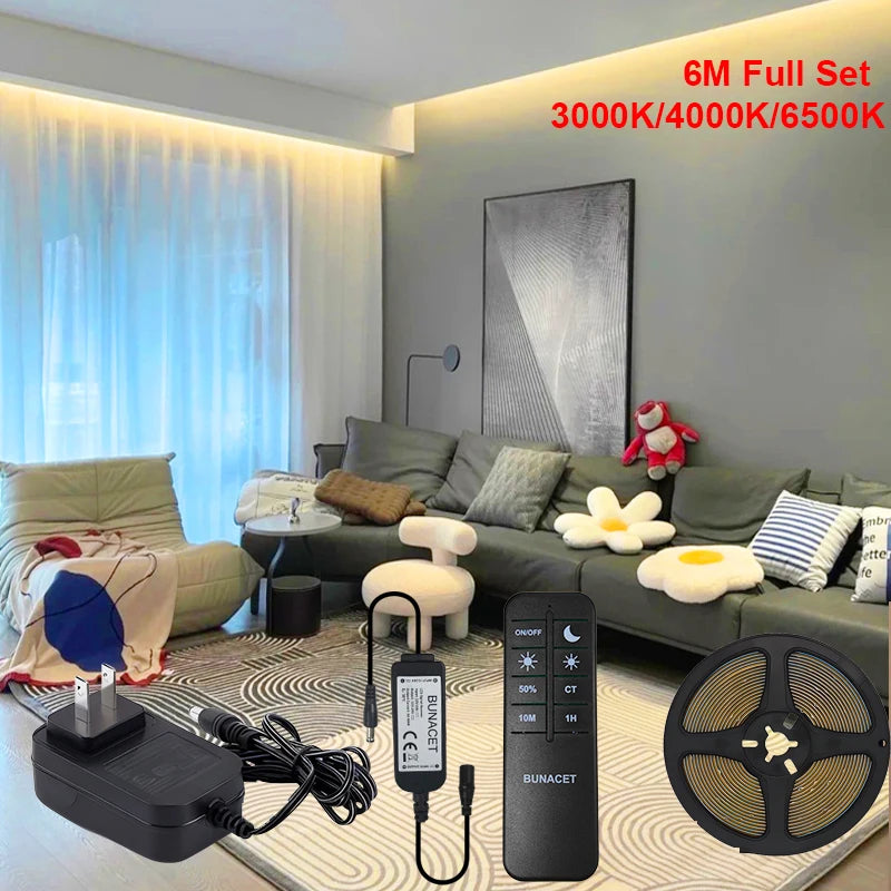 COB LED Strip Light 6m 324led/m Warm/Natural/Cold White High CRI 90+ with RF Remote Light Strip Flexible for Bedroom Kitchen