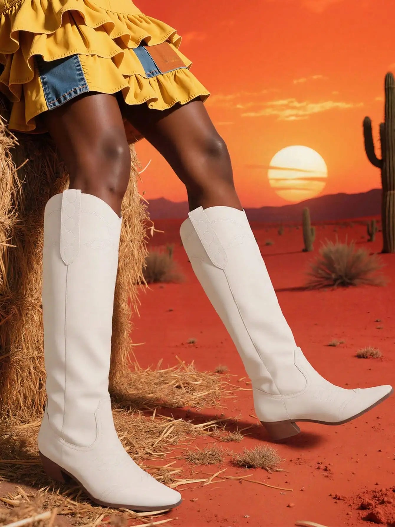 Vintage Cowgirl Western Boots Knee High Chunky Block Heel Embroidery Retro Casual Fashion Luxury Bridal Women Ridding Shoes