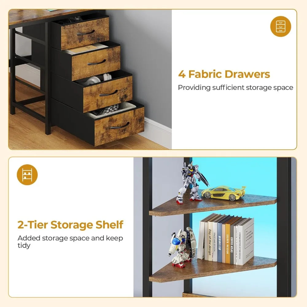 Twin Over Full Bunk Bed with Desk, Charging Station, LED Lights & Storage for Kids/Teens - Space-Saving Loft Bed