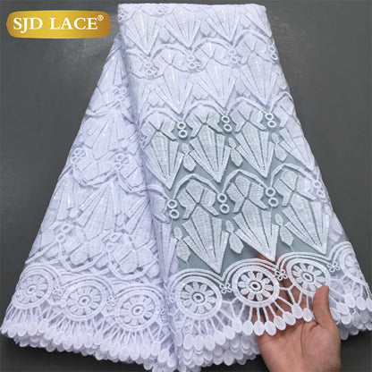 SJD LACE African Milk Silk Lace Fabric 2025 High Quality Nigerian White Mesh Embroidery Lace for Sewing Women Wedding Dress 4043