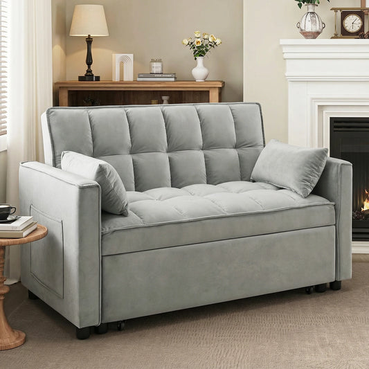 55" Velvet Convertible Queen Sleeper Sofa, Modern Tufted Back Design for Space-Saving Comfort