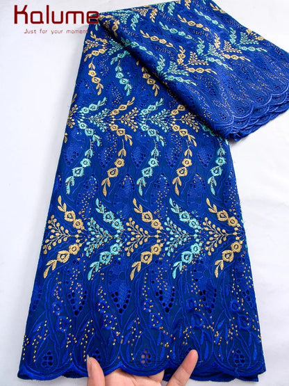 Kalume African Cotton Embroidered Lace Fabric With Stones 2025 Nigerian Swiss Voile Lace Fabric Flower For Sewing Dress F4325