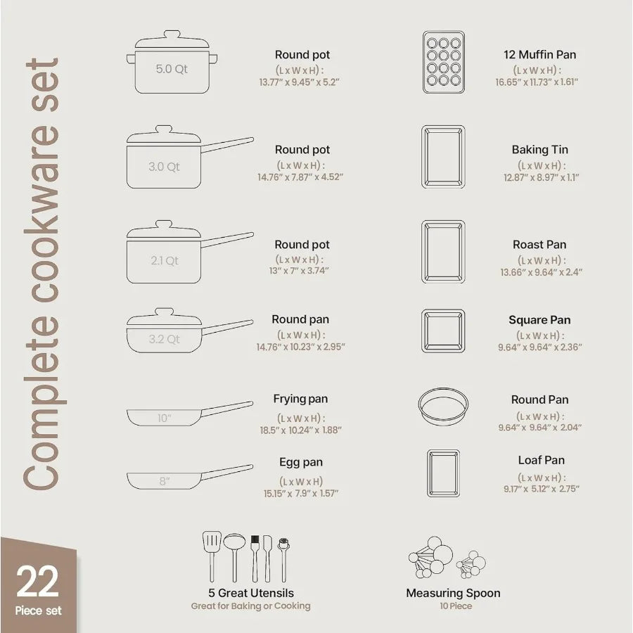 22Piece NonStick Cookware and Bakeware Set with Plaid Pattern for Home Kitchen Use Stackable Design for Easy Storage Dishwasher