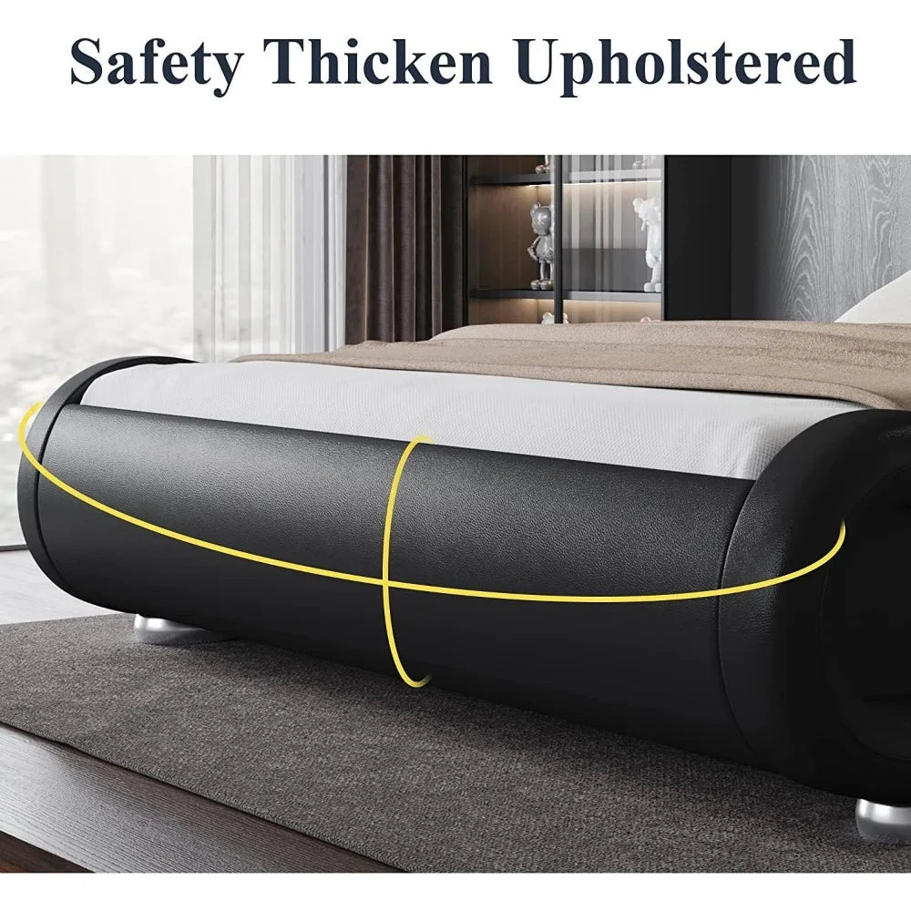 Allewie Queen Size Bed Frame with Ergonomic & Adjustable Headboard, Low Profile Modern Upholstered Platform Sleigh Design - Easy