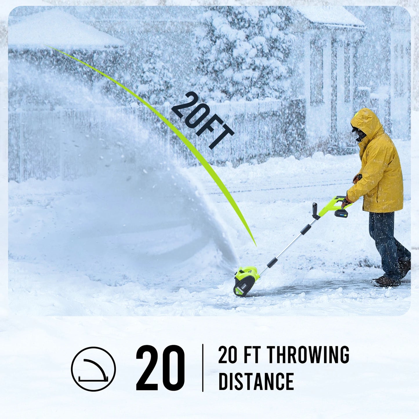 Deli STEELITE 21V 12" Cordless Snow Shovel w/4.0Ah Battery, 20' Throw - Electric Snow Blower for Driveway/Sidewalk