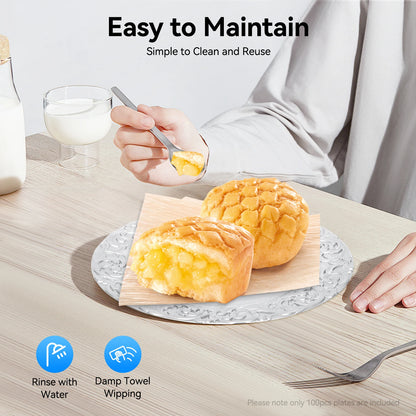 100PCS Charger Plates Set 13 inch Round Charger Plates Kitchen Dish Charger for Wedding Party Decoration Silver/Green