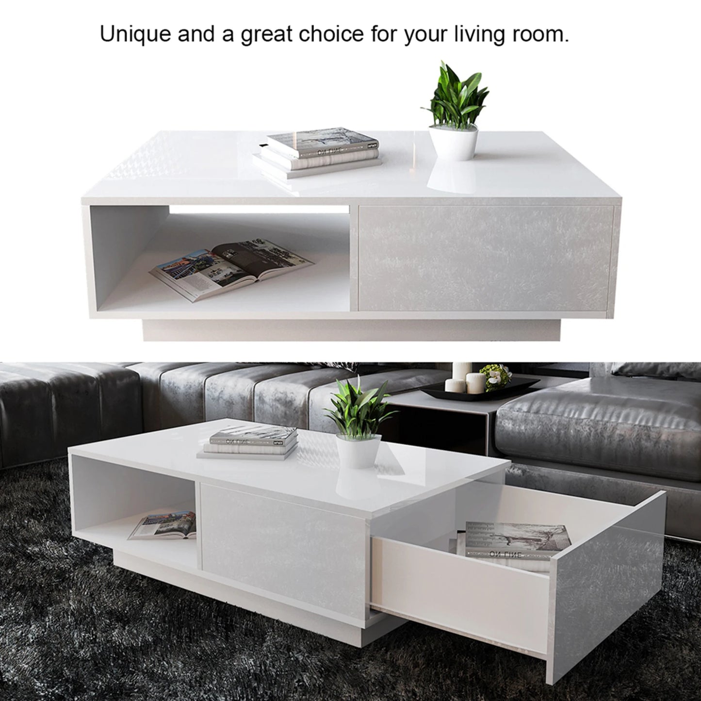 Modern High Gloss Rectangular Coffee Table Tea Table Storage Living Room Living Room Table Coffee Table Rectangular Coffee Table