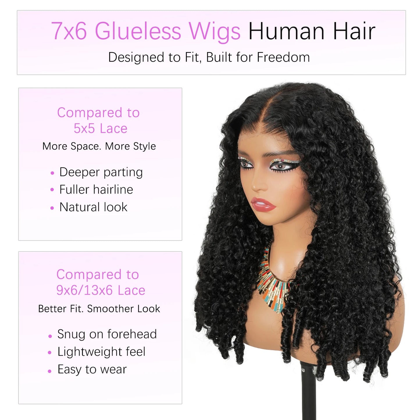 Glueless Wig Human Hair Burmese Curly 7x6 Lace Closure Wig Beginner Friendly HD Lace Bleached Knots 100% Human Hair Wigs
