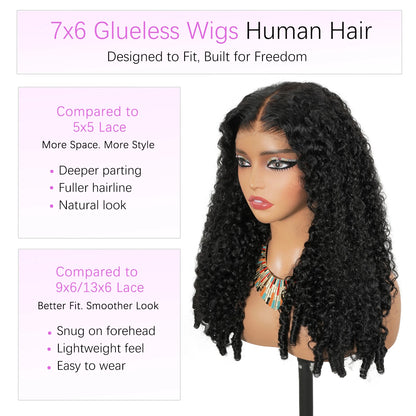 Glueless Wig Human Hair Burmese Curly 7x6 Lace Closure Wig Beginner Friendly HD Lace Bleached Knots 100% Human Hair Wigs