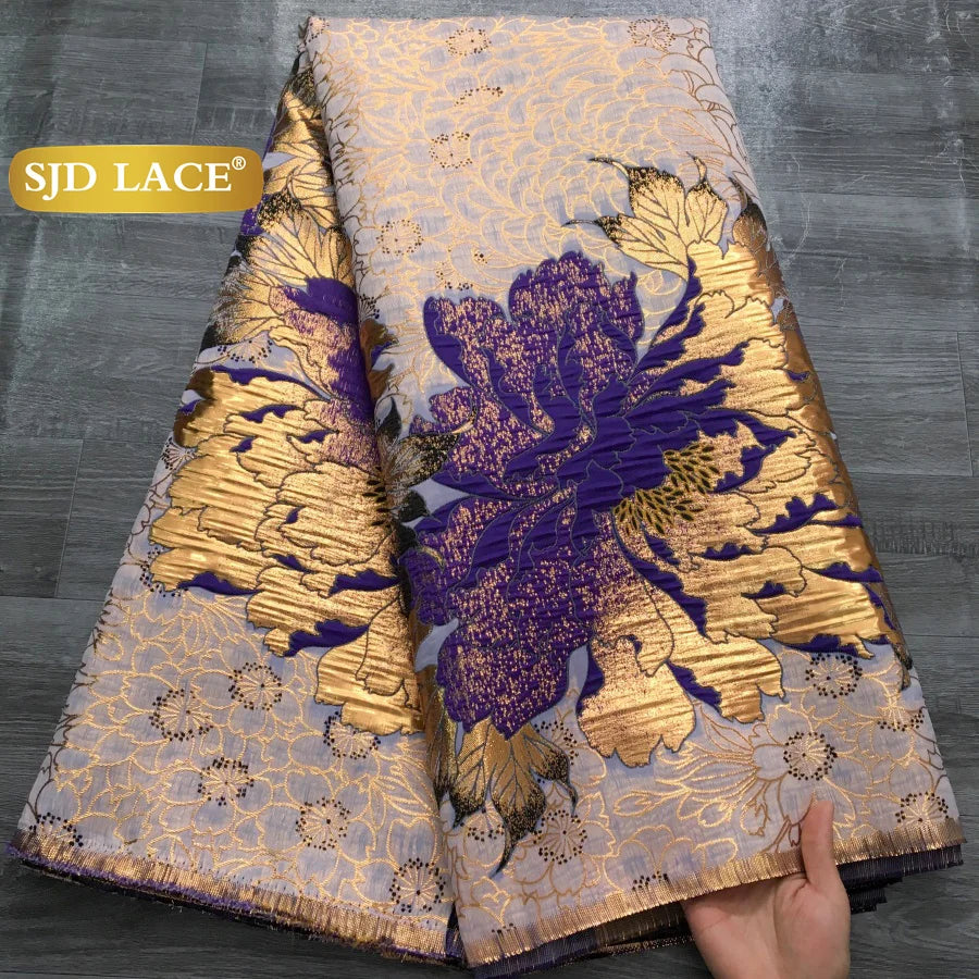 SJD LACA African Brocade Lace Fabrics 2025 High Quality Tulle Damask Nigerian Jacquard French Lace For Sewing Women Dresses 2485