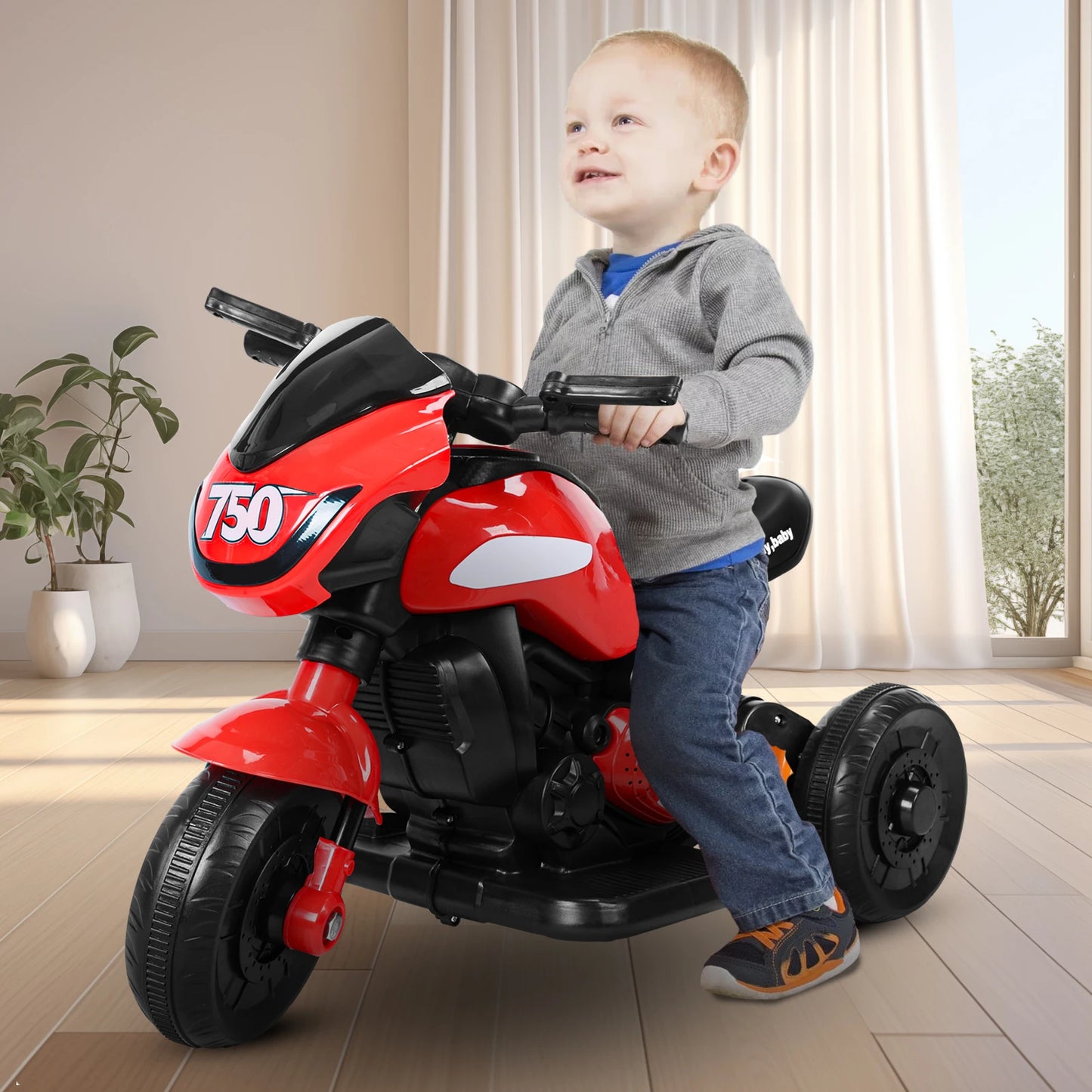 Kids Electric Tricycle Front Headlight Kids Motorcycle Ride-on Car Toy 3-Wheel Battery Powered Motorbike for Kids 1-6 Years Old