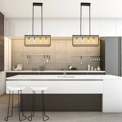 40W Wood Beaded Chandelier 110V Ceiling Mounted 4-Light Wood Beaded Chandelier Illumination 53.82-161.46ft²