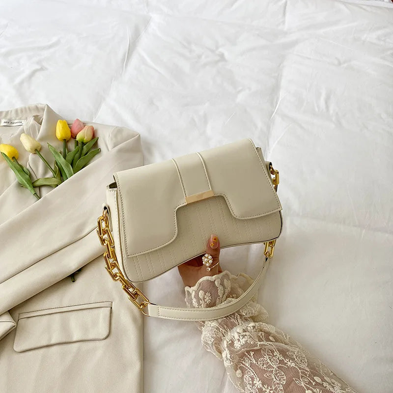 Fashion Acrylic Chain Shoulder Bag Ladies Handbags Casual Solid PU Leather Underarm Bags For Women Daily Used