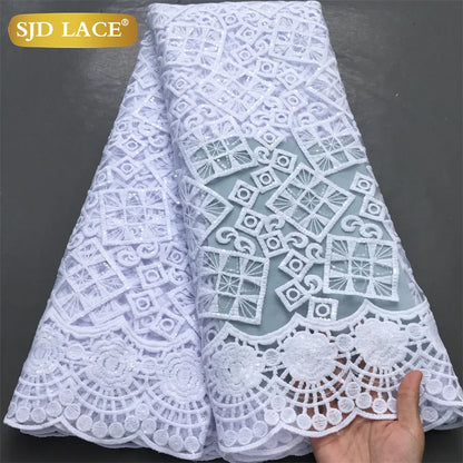 SJD LACE African Milk Silk Lace Fabric 2025 High Quality Nigerian White Mesh Embroidery Lace for Sewing Women Wedding Dress 4043