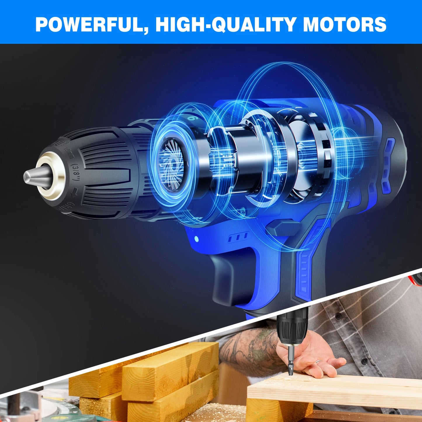 1400RPM 21V Cordless Drill Driver 45Nm 2 Speeds Electric Cordless Screwdriver 25+1 Torque with 1/2 1500mAh Battery & Accessories