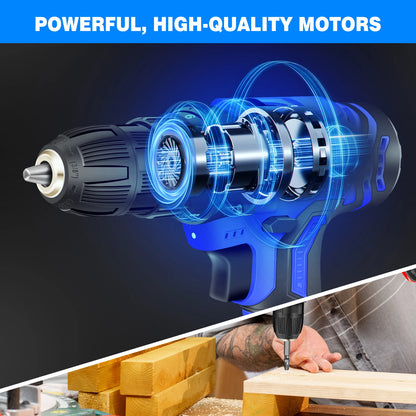 1400RPM 21V Cordless Drill Driver 45Nm 2 Speeds Electric Cordless Screwdriver 25+1 Torque with 1/2 1500mAh Battery & Accessories