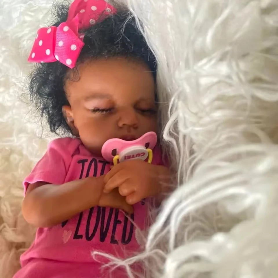 Risbecko 20 Inch Lifelike Black Reborn Baby Doll - African American Soft Cloth Body Doll - Birthday Gift/Christmas Gift