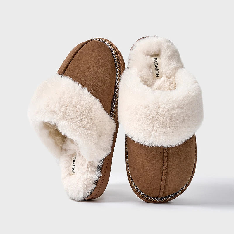 Smile Pop Winter Fur Cotton Slippers For Women Soft Comfort Fuzzy Bedroom Slides Faux Fur Warm Plush Shoes Fluffy House Slippers