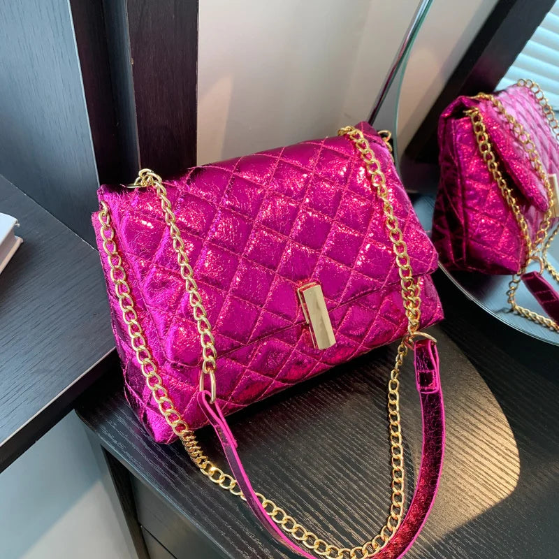 Women PU Leather Shoulder Bag  Chic Glitter Design Tote Handbag Sparkly Y2K Cell Phone Bag Female Crossbody Commuting Bag