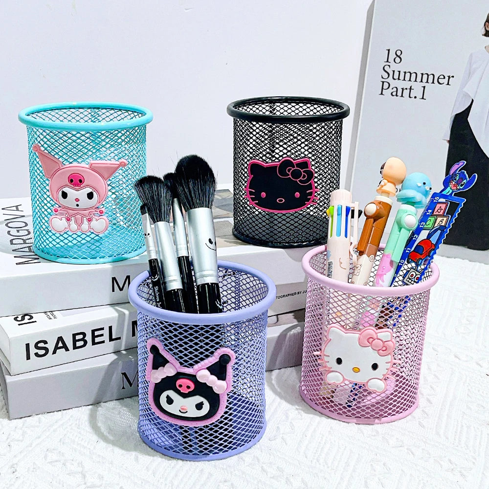 Cute Sanrio Hello Kitty Kuromi Metal Pen Holder School Supplies Cosmetics Storage Gift for Wife