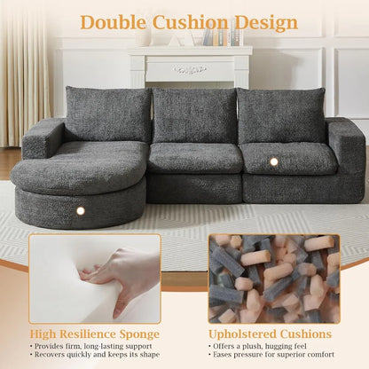99" Modular Sectional Sofa, Cloud Sectional Couch with Neck Pillow & Deep Seat,Chenille Boneless Couches with L-Shape,Customized