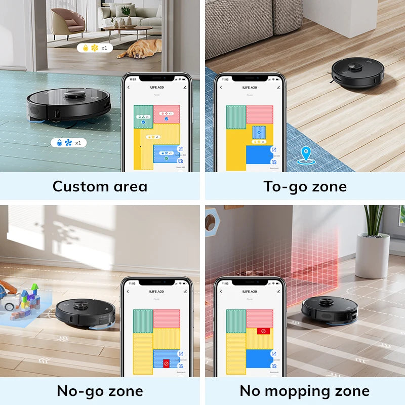 ILIFE A20 Robot Vacuum and Mop Combo, LiDAR Navigation, 3000Pa Suction, Smart Mapping, App/Alexa Control, Ideal for Pet Hair