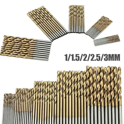 50pcs High Speed Steel Titanium-plated Mini Twist Drill BitSet,Handheld Electric Drill Accessories, StraightShank Drill Bit Set