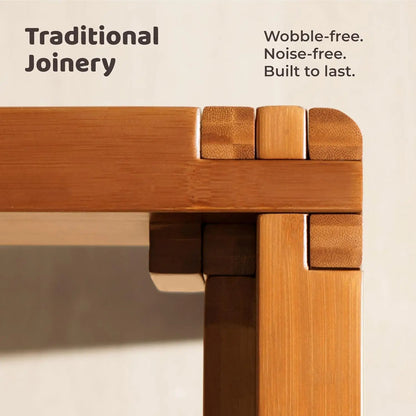King Japanese Joinery Platform Bed Frame, Mid-Century with Tall Headboard, Noise-Free Solid Bamboo Wood, Customized