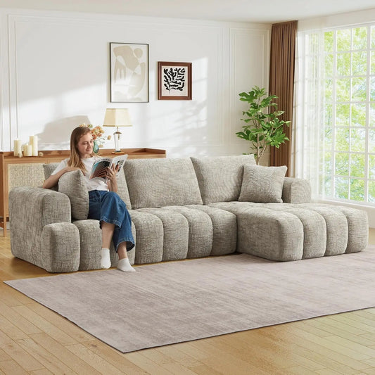 108" W Modular Sectionals Sofa,Cloud Boneless Couch with Chaise,Chenille Tufted Deep Seat L Shaped Couch,Modern Compression Foam