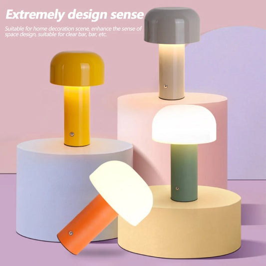 LED Mushroom Table Lamp Cordless Table Lamp USB Rechargeable Touch Lamp 3 Color Stepless Dimmable for Bedroom Living Room