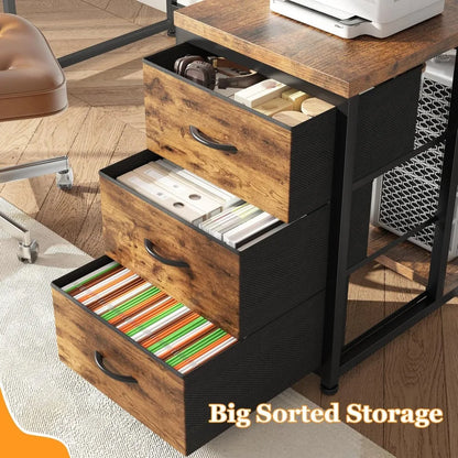 L Shaped Gaming Desk with LED Lights & Power Outlet, 48Inch Corner Computer Desk with Drawers Reversible Home Office Desks with