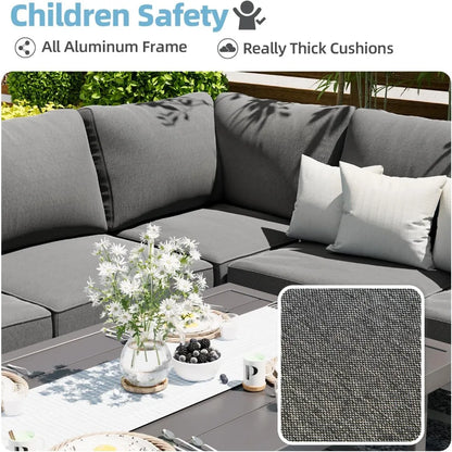 HOME - Aluminum Patio Furniture Set, Modern Outdoor Conversation Table and Chair Sofa Sets with Dark Grey Cushions-Hot Sale