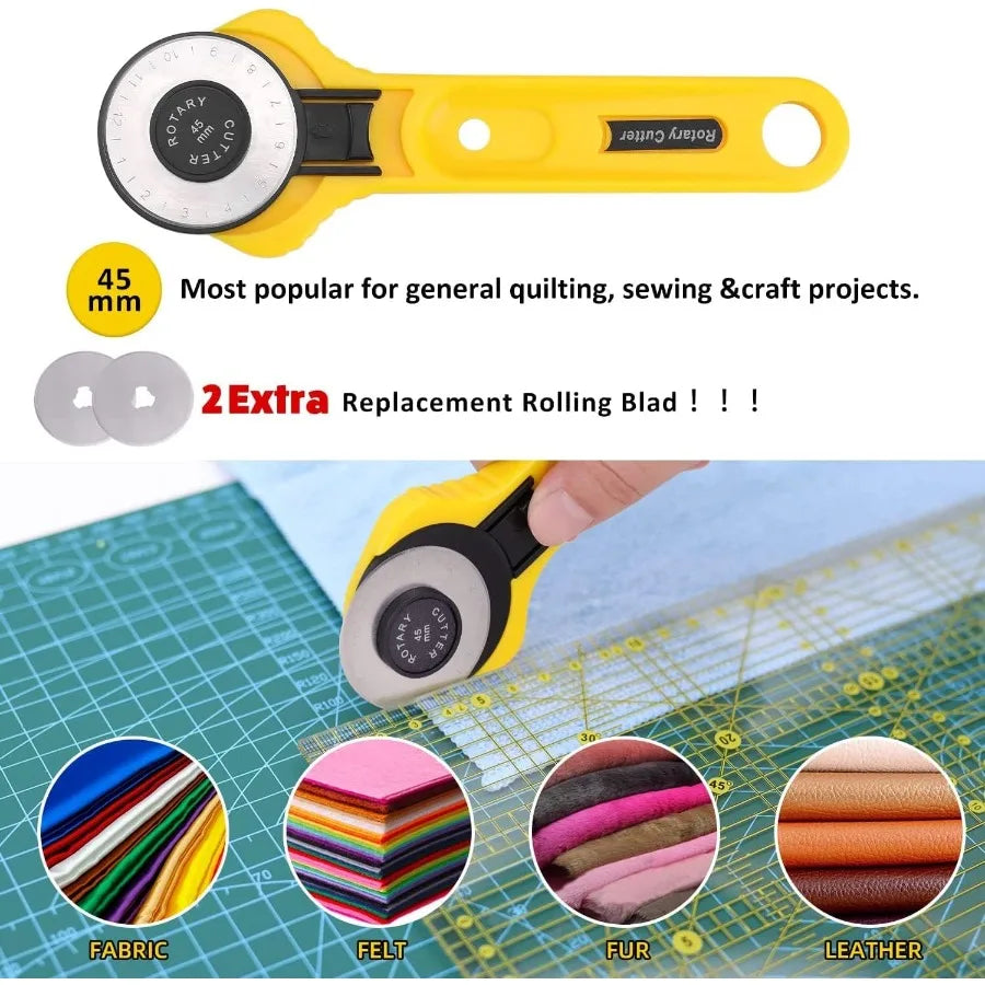 78 Pcs Rotary Cutter Set for Crafting Quilting and Sewing - Includes 45mm Cutter Kit with A3 Cutting Mat Fabric Scissors 3 Repl