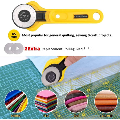 78 Pcs Rotary Cutter Set for Crafting Quilting and Sewing - Includes 45mm Cutter Kit with A3 Cutting Mat Fabric Scissors 3 Repl