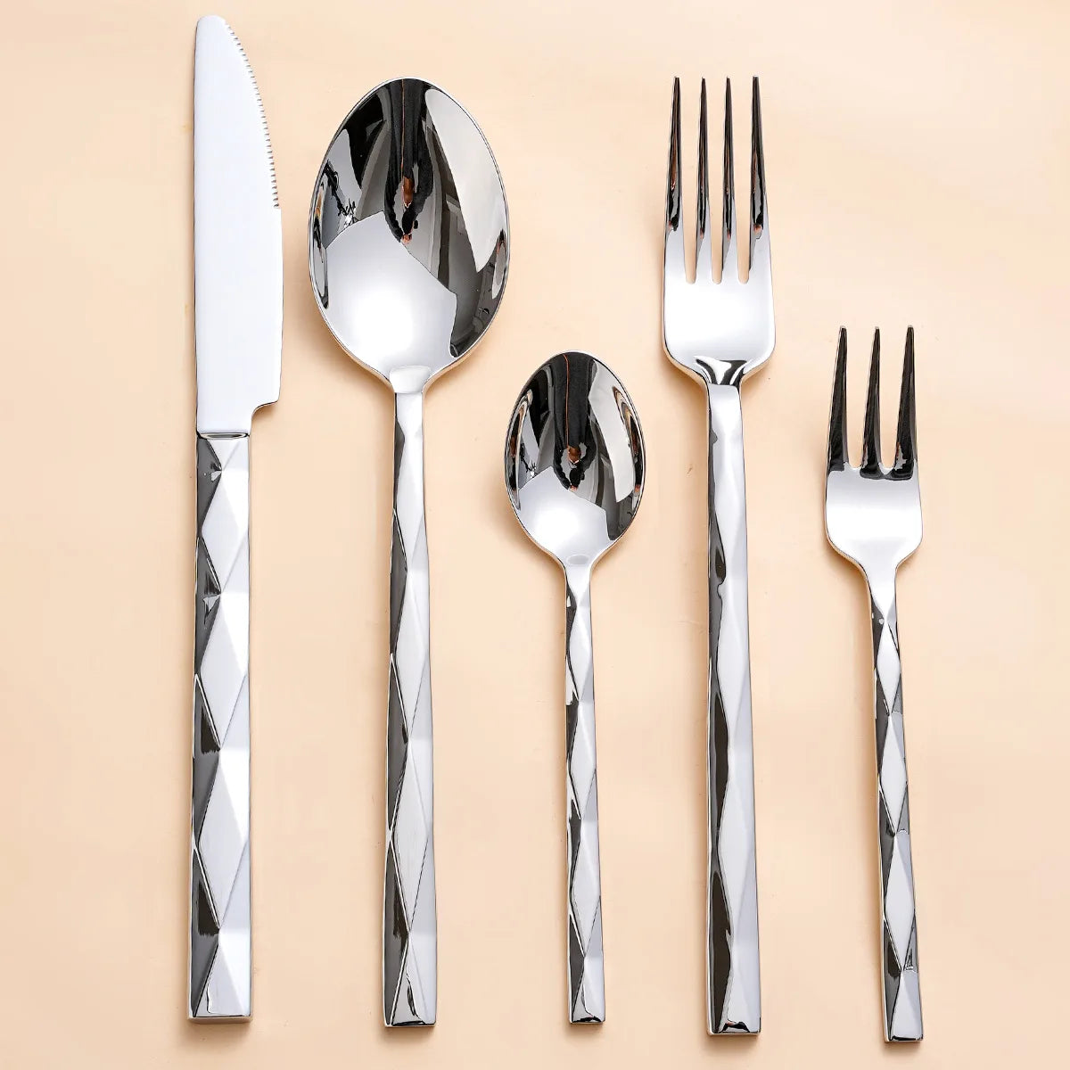 Diamond 3D Texture Luxury Stainless Steel Cutlery Set, Creativity Gift Set, Flatware Silver 304, Europe Fashion, Drop Shipping