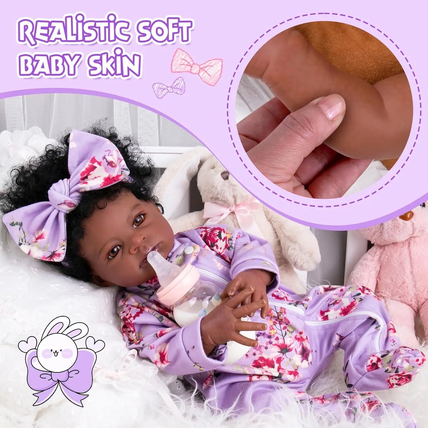 Risbecko 20 Inch Lifelike Black Reborn Baby Doll - African American Soft Cloth Body Doll - Birthday Gift/Christmas Gift