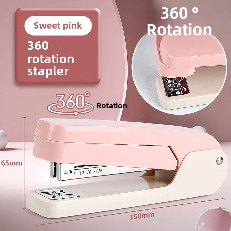 Large 360 Degree Rotatable Stapler for Students Home Office Use Stapling Machine Strong Clutch Large Capacity Staple Extractor
