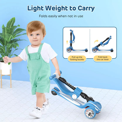 Sejoy Toddler Kick Scooter for Kids with 3 Wheels Extra-Wide Childrens Foldable Toy Scooter with Adjustable Height/Handlebars &