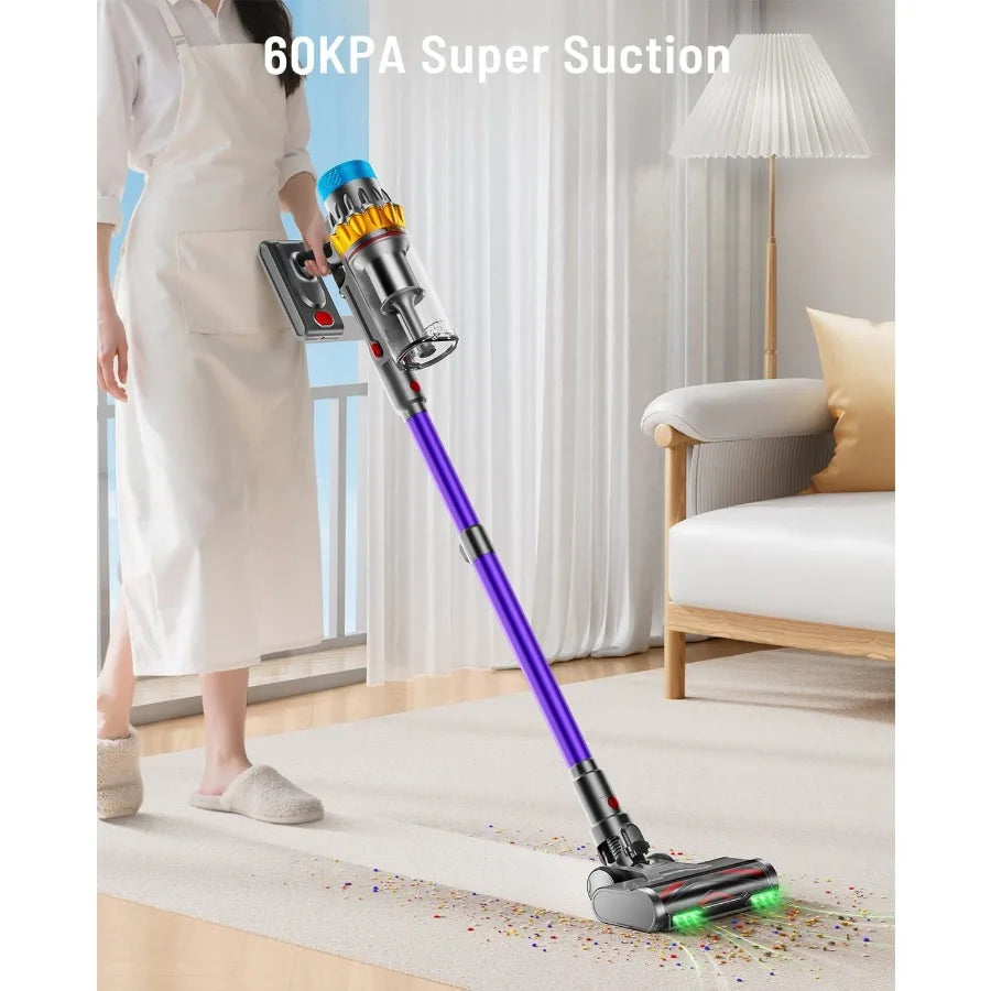 Cordless Vacuum Cleaner 60KPA 75Min 650W Motor Powerful Vacuum Cleaners for Home Self-Stand Cordless Stick Vacuum Rechargeable