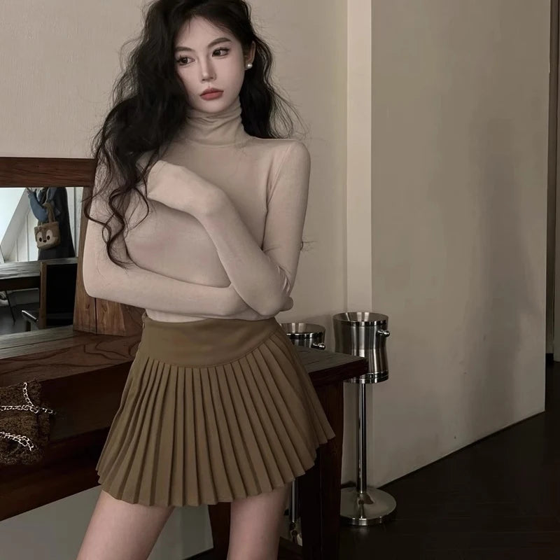 Winter Women Classic Basic Turtleneck Tops Lady Comfortable Thermal Long Sleeve Clothes Female Retro Versatile Elastic Pullover